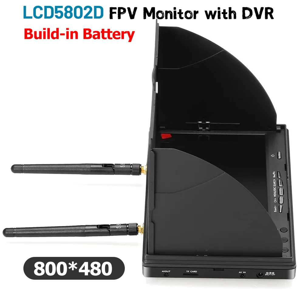 LCD5802D 5802 5,8G 40CH 7 Zoll Raceband FPV Monitor 800x480 mit DVR Eingebauter Akku Videobildschirm für FPV