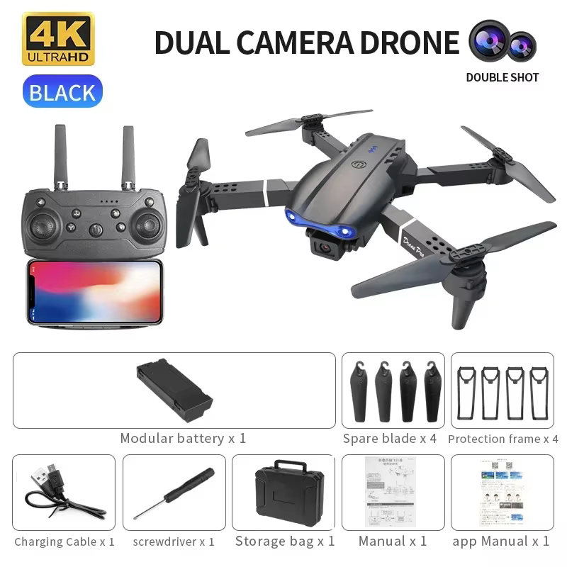 E99 K3 Pro HD 4K Drohne mit Dual-Kamera, Höhenhaltemodus, Faltbarer Mini-WLAN-Fernsteuerungsquadcopter