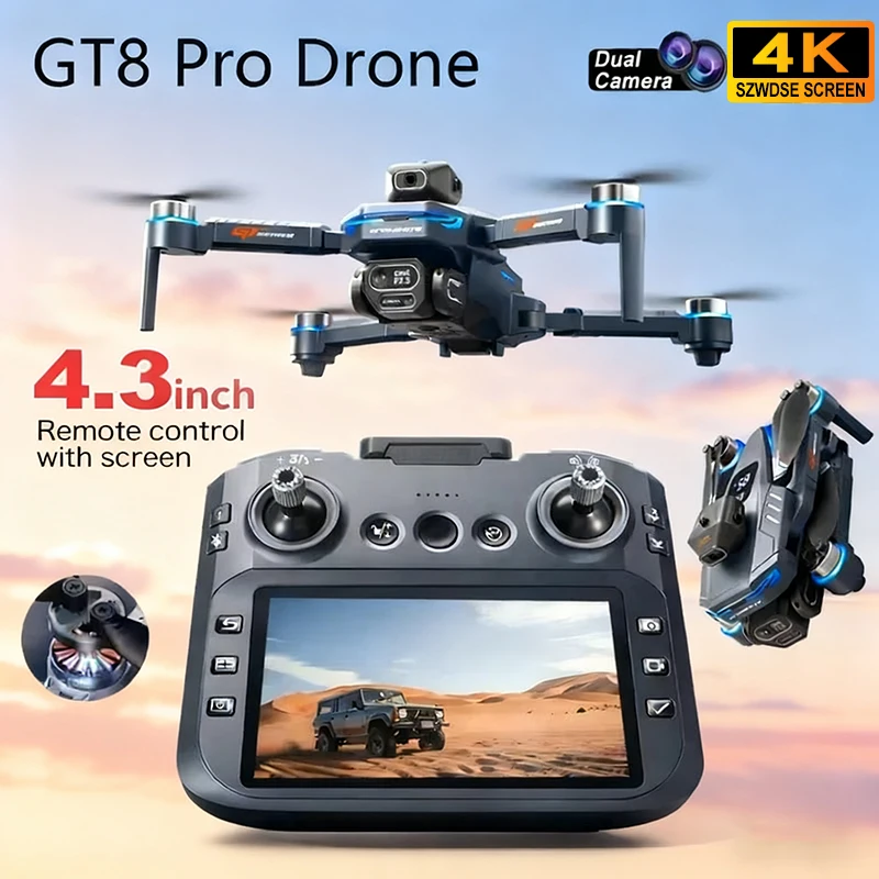 Drohne 4K HD GT8 Kamera Hindernisvermeidung Luftaufnahmen Bürstenlose Drohne mit Bildschirm Faltbare RC