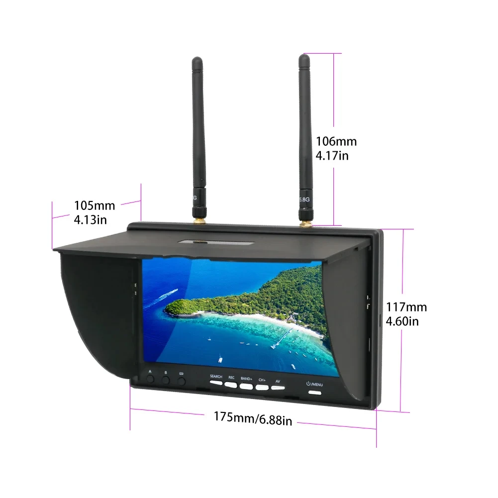 Lcd5802d lcd5802s 5,8g 40ch 7 inch race band fpv monitor eingebauter – Bild 6