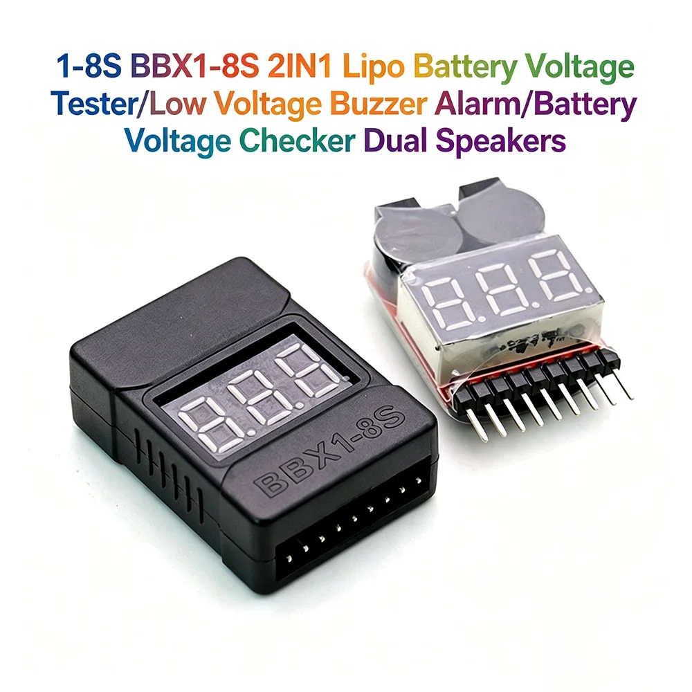 1-8S BBX1-8S 2-in-1 Lipo-Akku-Spannungsprüfer mit Unterspannungsalarm und zwei Lautsprechern