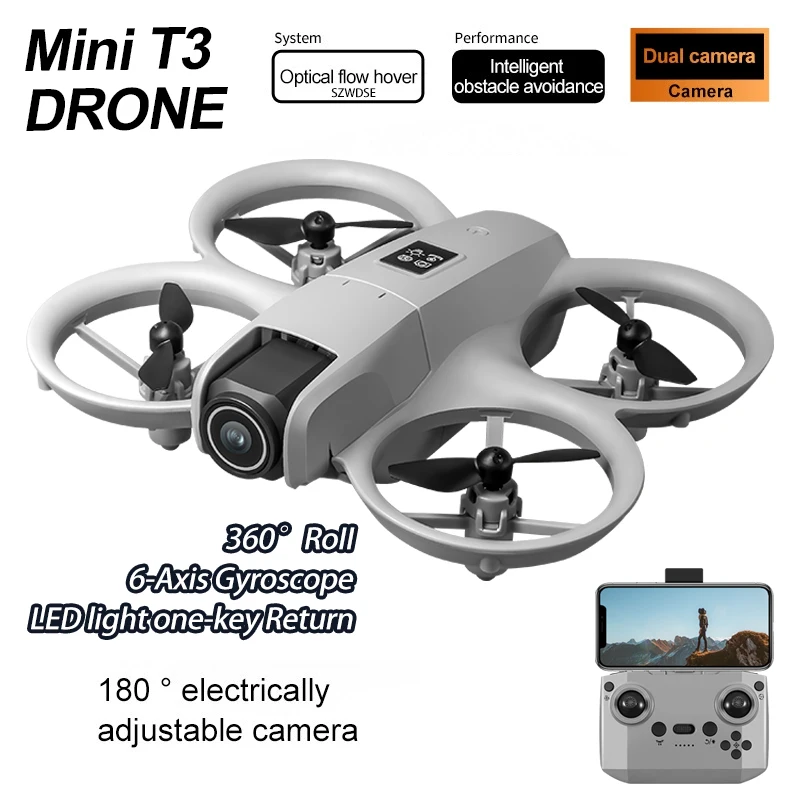 T3 Faltbare MINI-Drohne mit HD-Weitwinkelkamera, optischer Flusspositionierung, RC-Quadcopter
