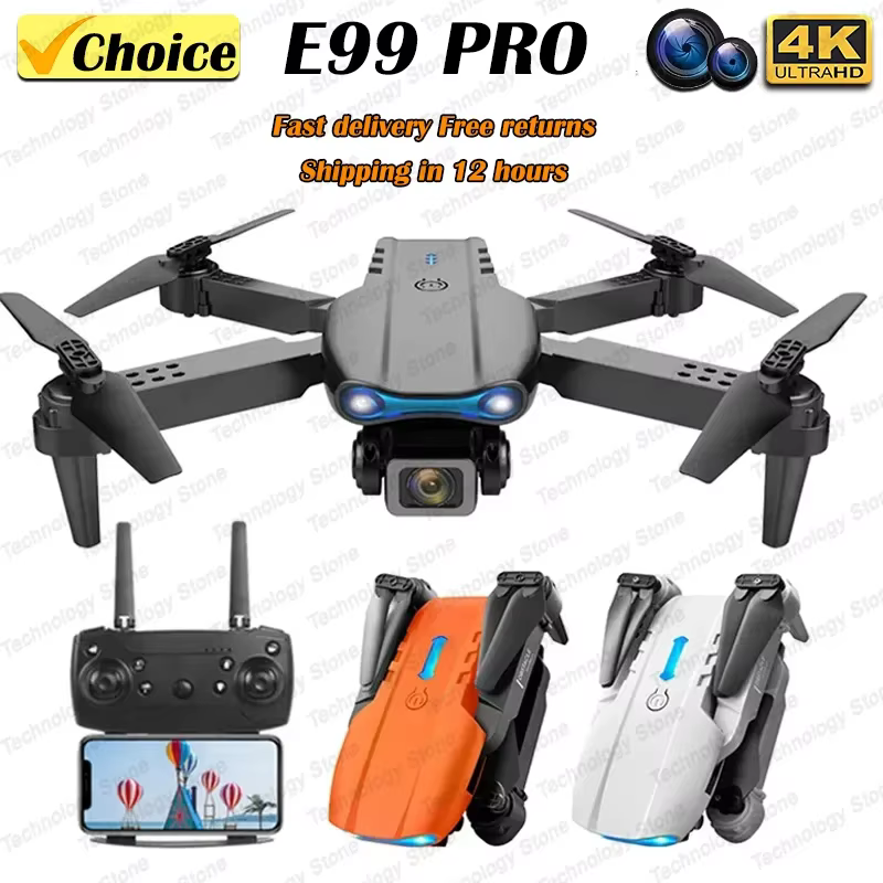 Mini faltbarer RC Quadcopter E99 K3 Pro - Dual-Kamera-Luftdrohne mit 4K HD, Haltemodus und LED-Leuchten |