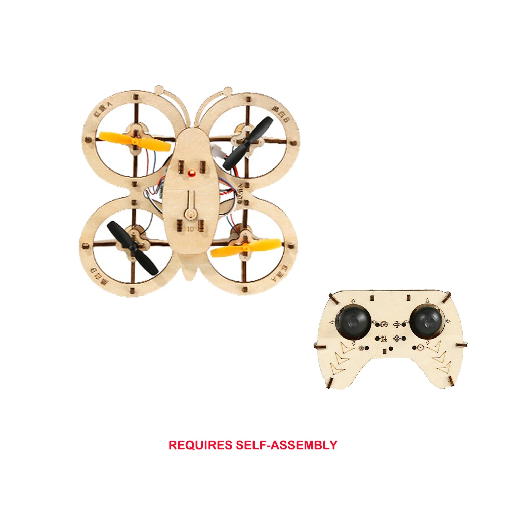 DIY Holz-RC-Drohne mit Lichtern, zusammenbaubarer Quadcopter-Bausatz mit Fernbedienung, Spielzeug