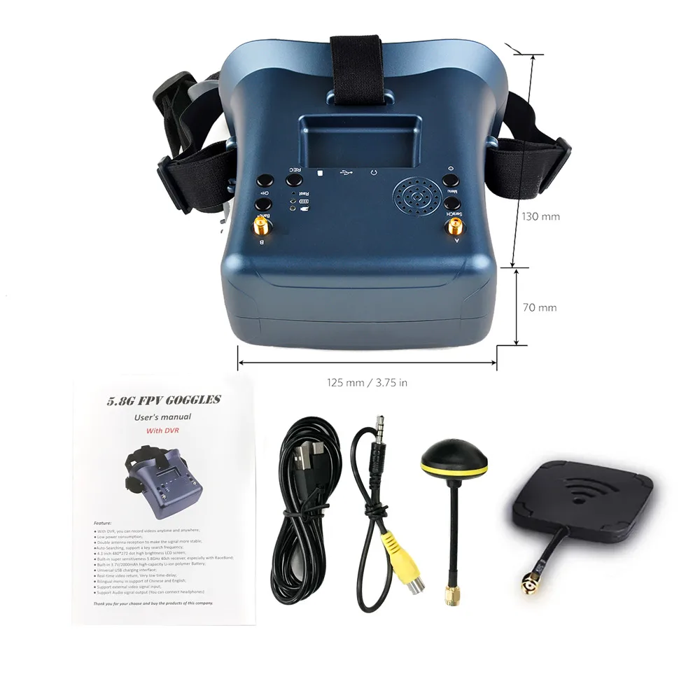 008D 5,8G 40CH 4,3 Zoll 800*480 Video Headset HD DVR Diversity FPV – Bild 6