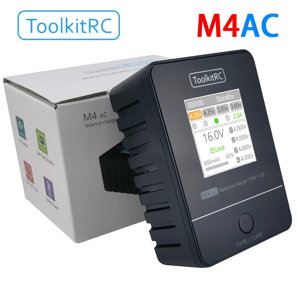 ToolkitRC M4AC 30W 2,5A Balancer-Ladegerät mit Farb-LCD-Bildschirm für 2S 3S 4S Lipo
