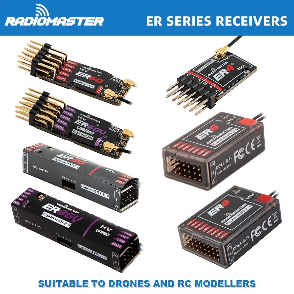 Radiomaster PWM Mini-Empfänger ER4 ER6 ER6G ER6GV ER8 ER8G ER8GV 4-8CH CRSF ExpressLRS 2,4 GHz 100 mW für RC