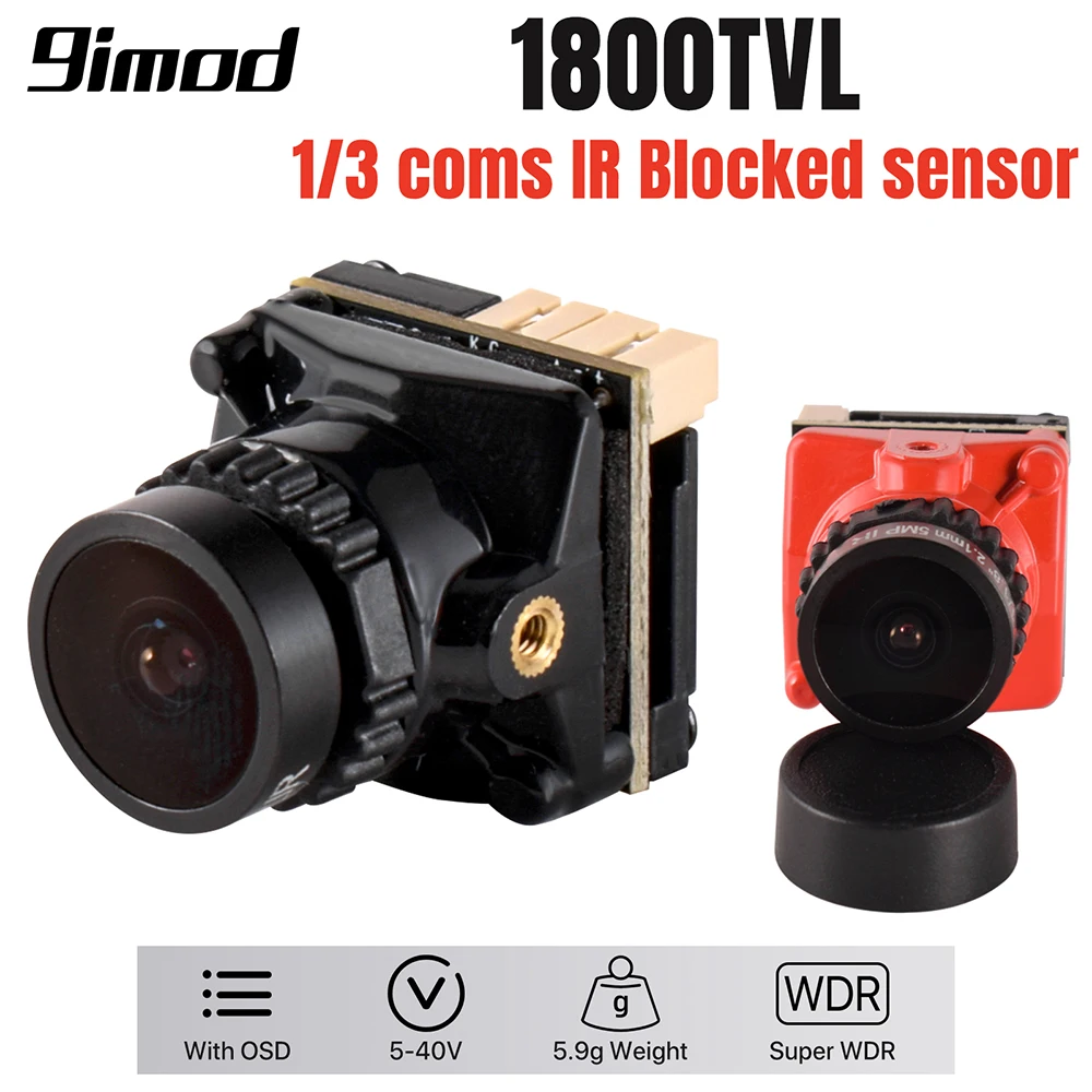 9IMOD FPV-Kamera 1800TVL 5MP 2,1 mm 1/3 Coms IR blockiert ​ Senso 5V-40V NTSC/PAL mit OSD Intern für RC FPV