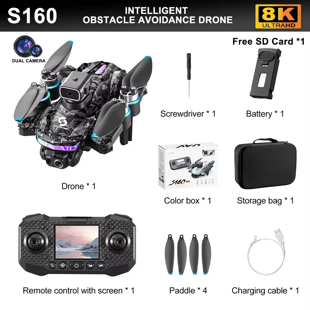 Professionelle 4K Drohne S160 HD Dual Kamera FPV WIFI Flugzeug Quadrocopter Hindernisvermeidung Höhe Halten