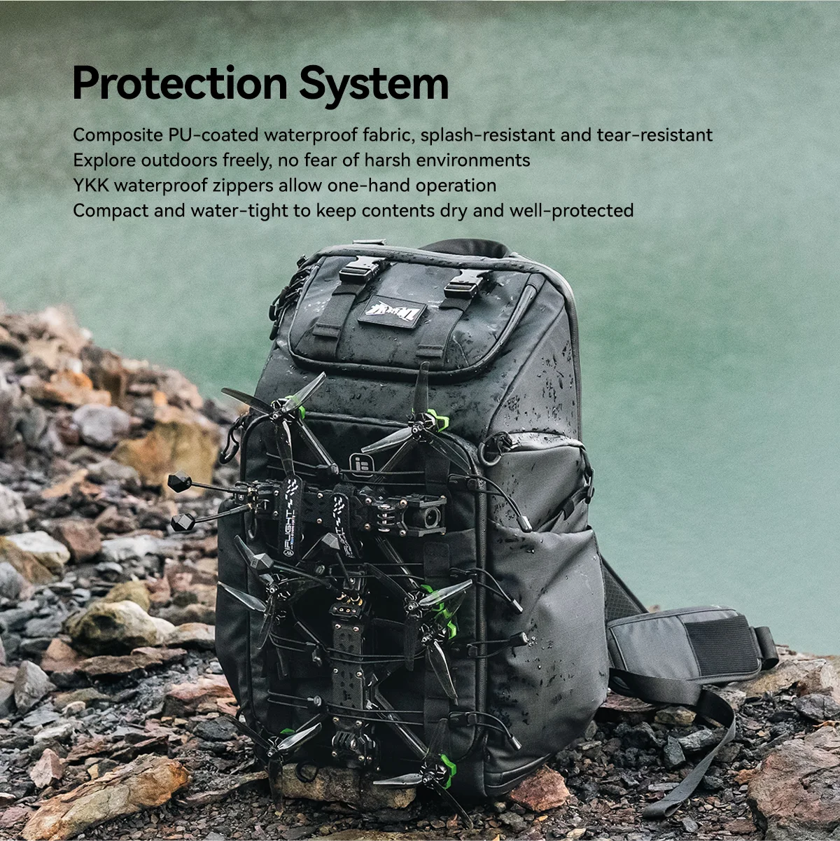 FPV-Drohnen-Rucksack V2, 540 x 380 x 220 mm, 35 Liter Volumen, größenverstellbare Fächer, integrierte