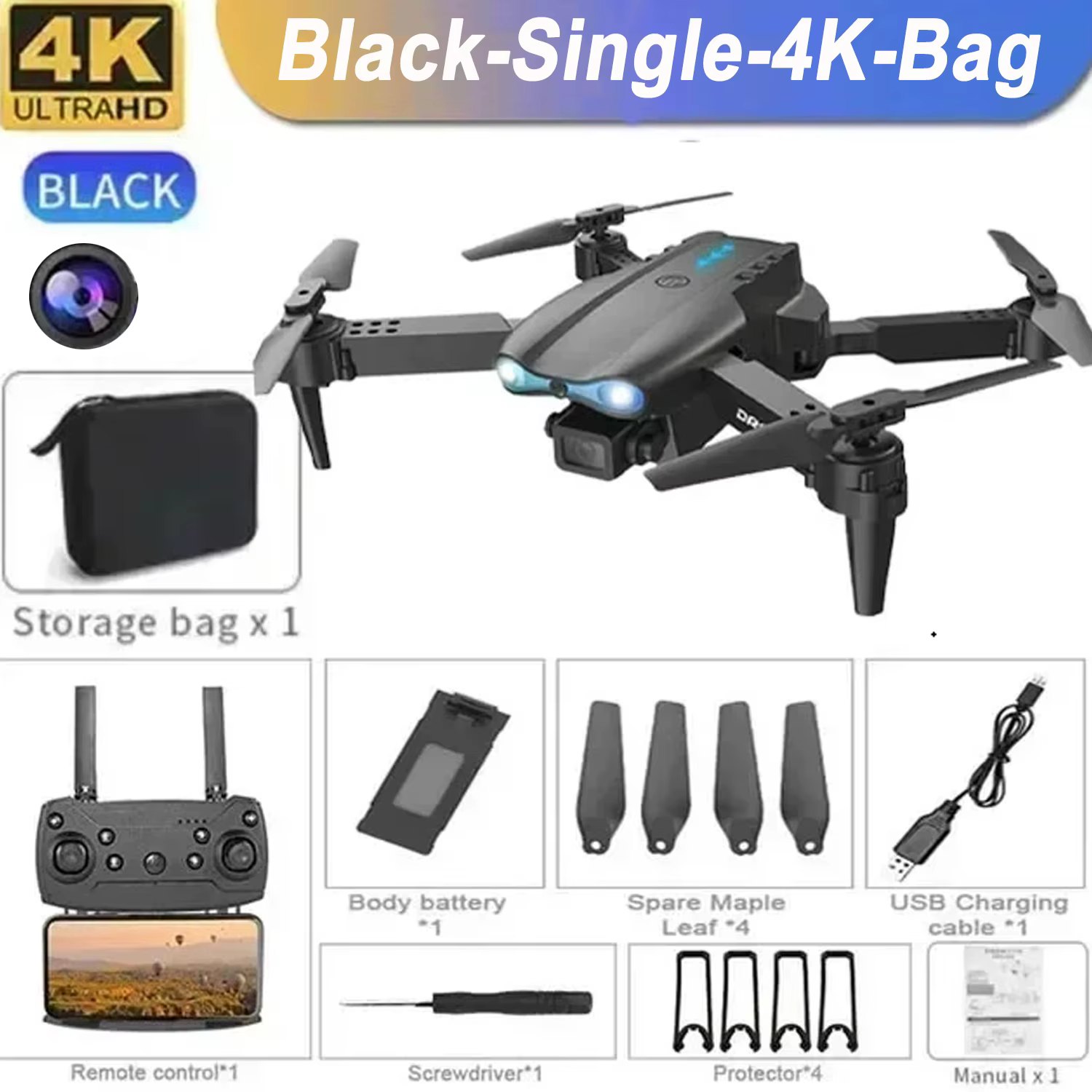 E99 PRO Drohne mit Blitzlicht Professionelle HD-Doppelkamera WLAN Hinderniserkennung RC-Helikopter