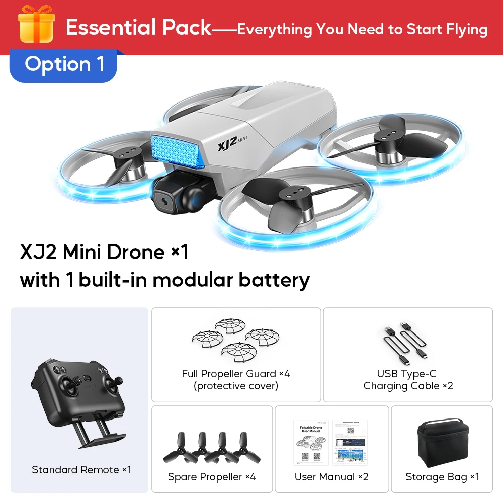 AXNEN XJ2 Mini Drohne mit Kamera, Faltbarer Brushless RC Quadrocopter, Ferngesteuertes Spielzeug für Kinder