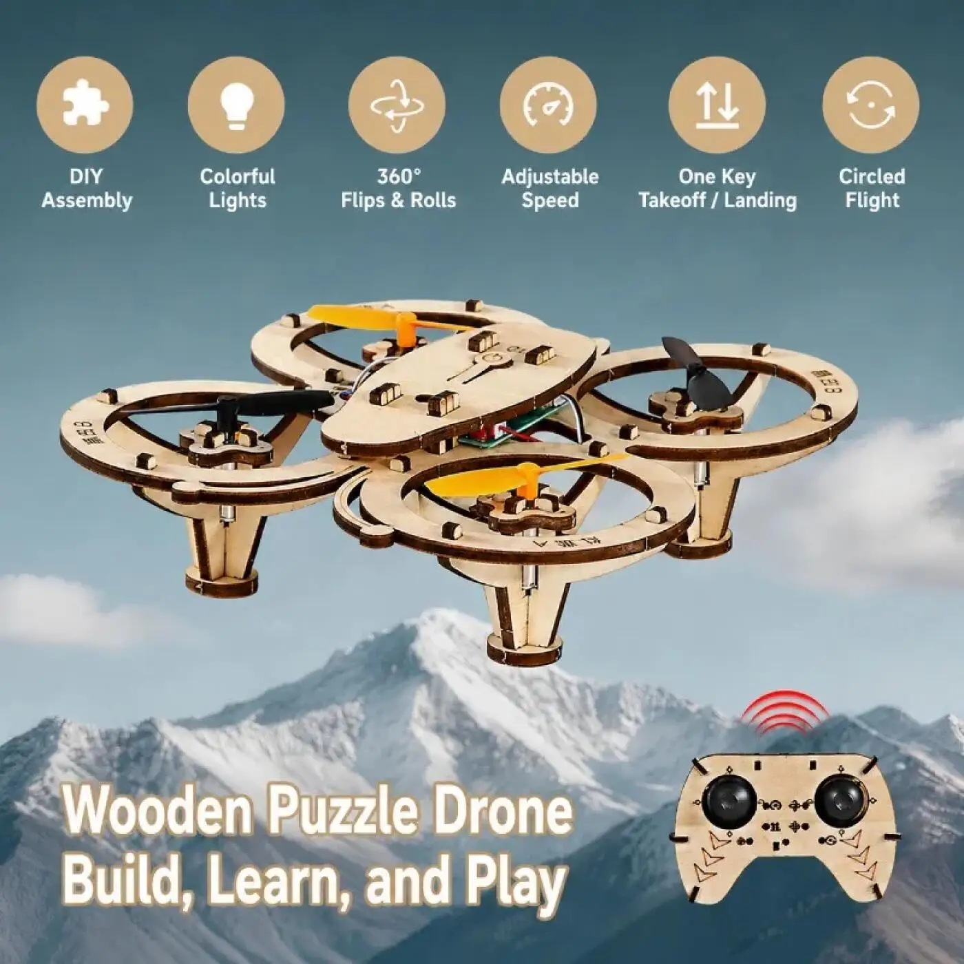 DIY Holz-RC-Drohne mit Lichtern, zusammenbaubarer Quadcopter-Bausatz – Bild 3