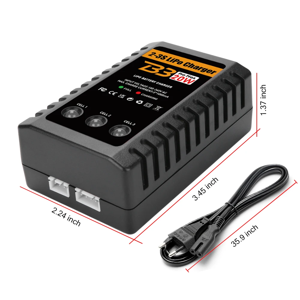 HTRC B3 2S-3S Lipo-Akkuladegerät 110-220 V AC LED 20 W B3 – Bild 3