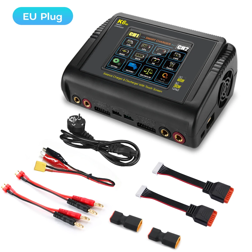 HTRC K6 Pro Lipo Ladegerät Touch DC 400W AC 200W 12Ax2 RC Ladegerät Entlader Für LiPo LiHV LiFe Lilon NiCd