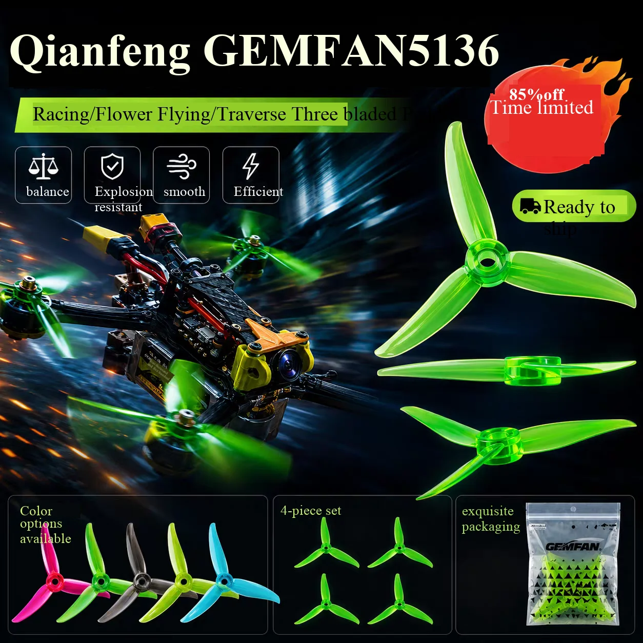Gemfan VANOVER 5136 3-Blatt-PC-Propeller für FPV Freestyle Quadcopter – Bild 3