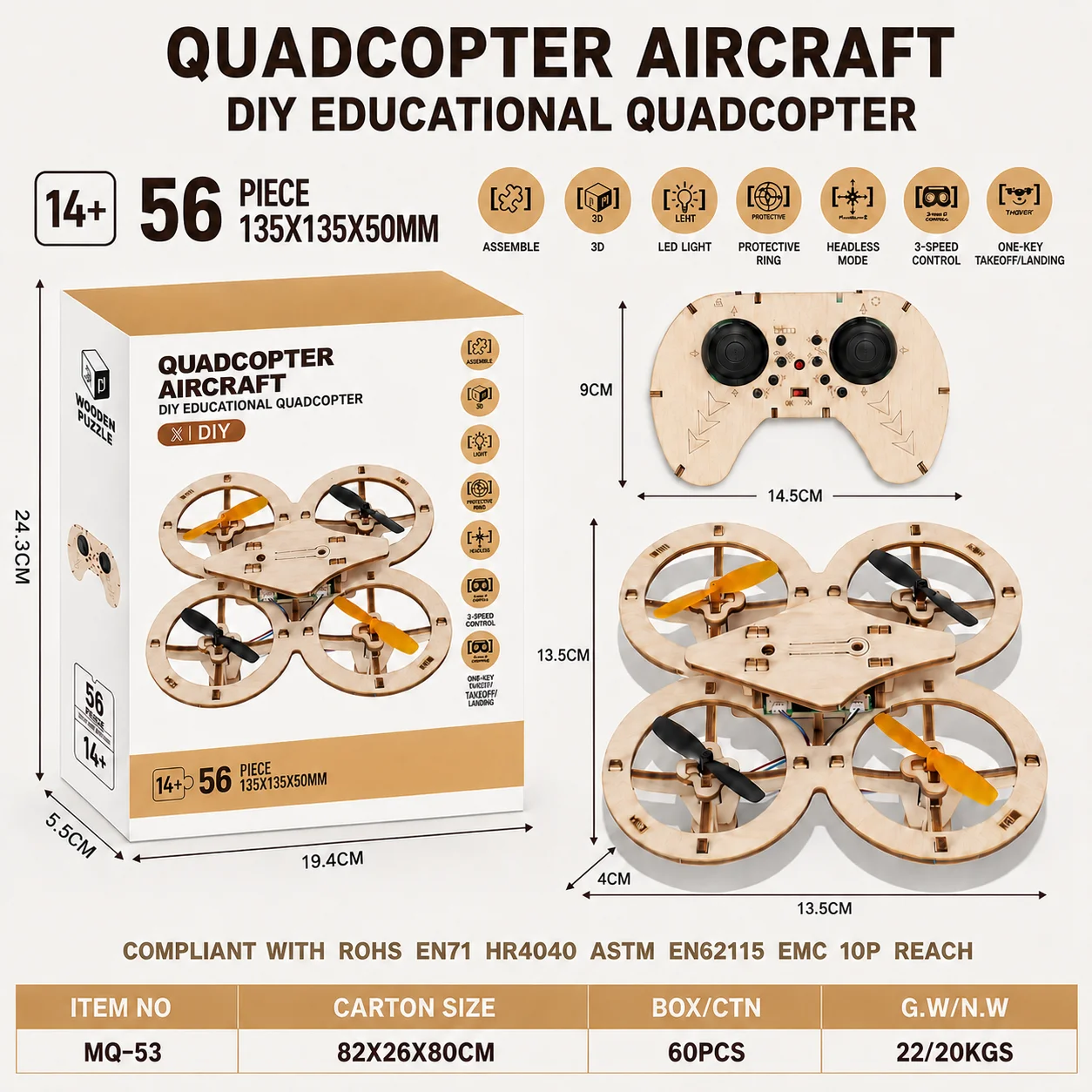 DIY Holz-Quadcopter-Drohnen-Bausatz für 14+ Jahre mit Fernbedienung – Bild 5