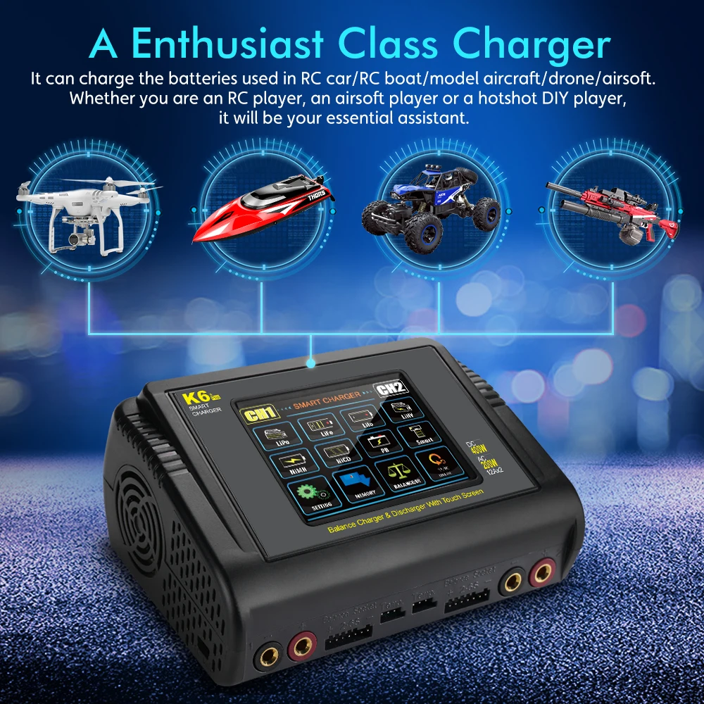 HTRC K6 Pro Lipo Ladegerät Touch DC 400W AC 200W 12Ax2 RC Ladegerät – Bild 3