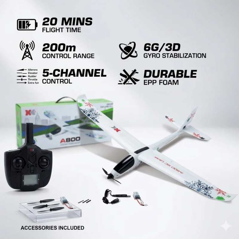 XK A800 RC Flugzeug 5CH 3D/6G System Starrflügler, 2,4G Ferngesteuertes Flugzeug aus EPP-Schaum, 20 Minuten
