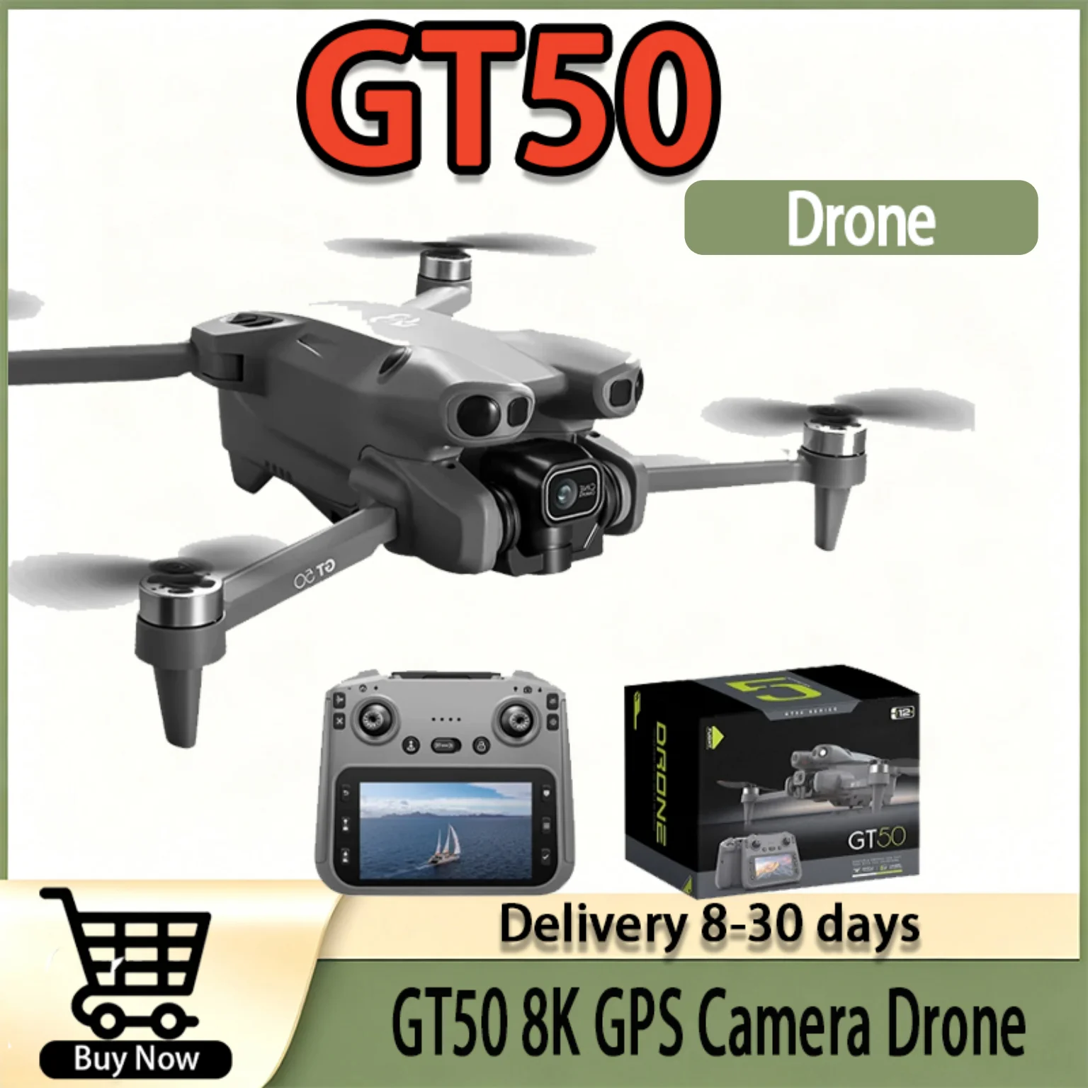 GT50 GPS-Drohne, Dual-Kamera & 4,3-Zoll-Bildschirm, 360° ° Hindernisvermeidung, Bürstenloser Motor