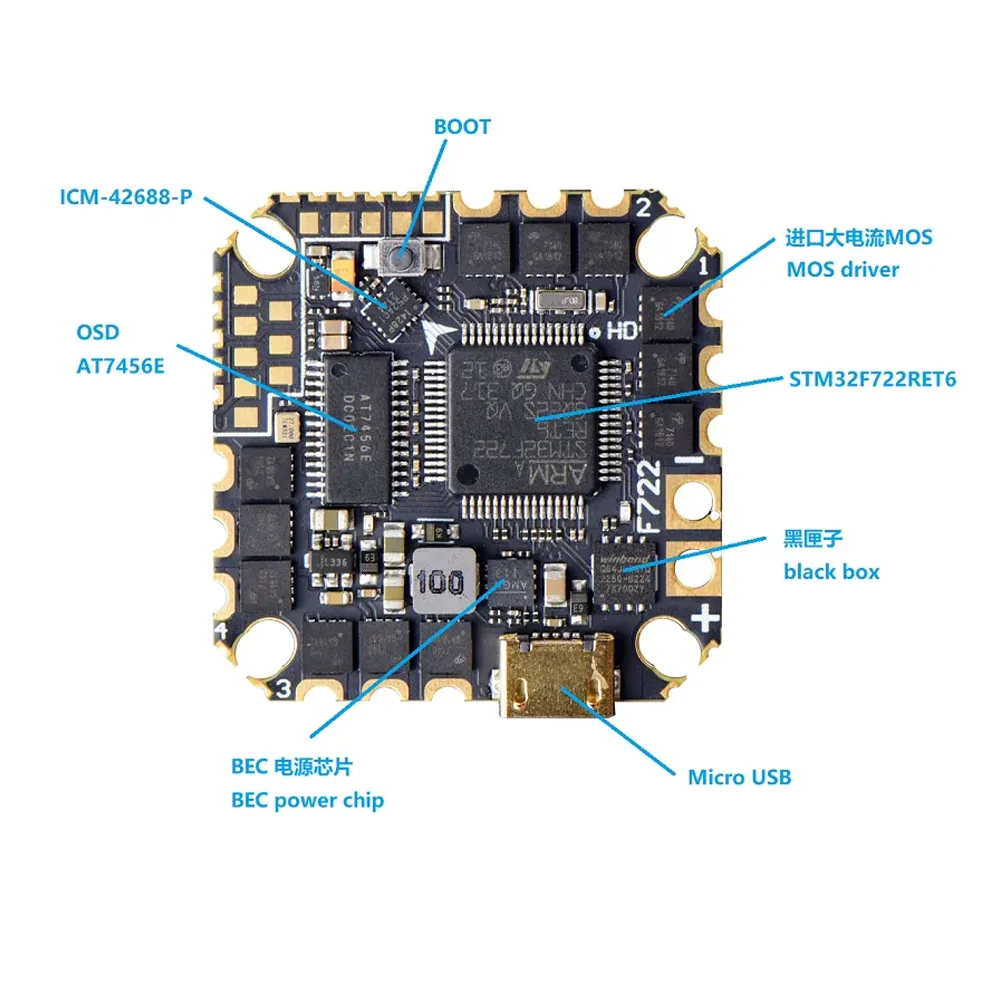 JHEMCU GHF722AIO-HD 40A AIO Flight Control ESC All-in-One 2-6S Für FPV – Bild 3