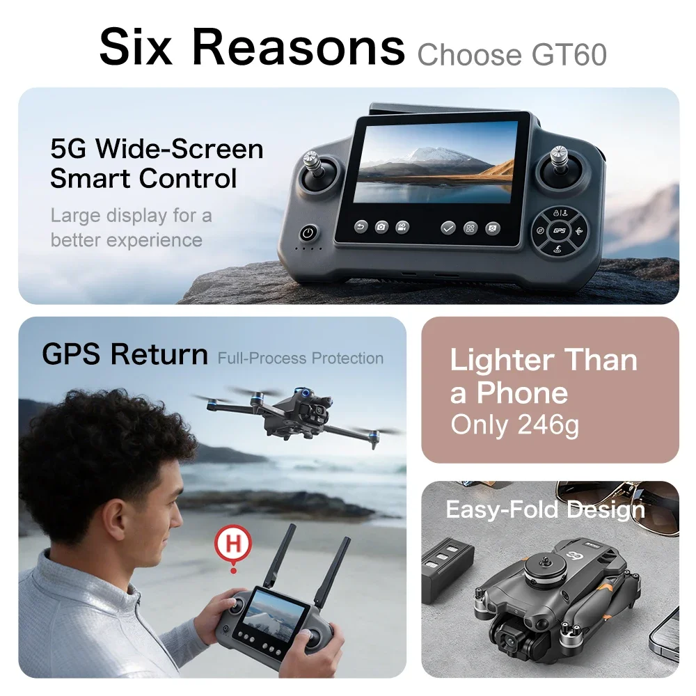 GT60 GPS-Drohne 4K Kamera Luftbild-Quadcopter für perfekte – Bild 5