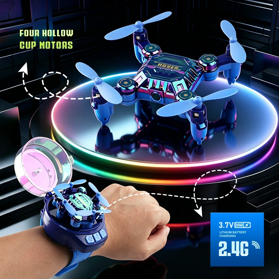 Mini-Drohne mit Uhrsteuerung, Quadcopter mit Kamera, Doppelbatterien – Bild 6
