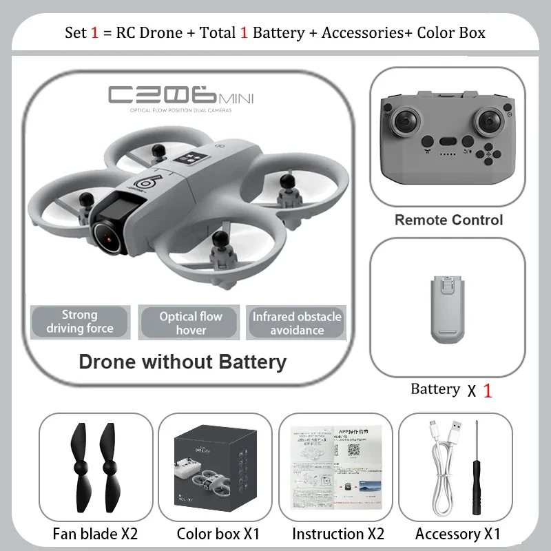 CZ06 Mini RC Quadcopter Drohne - 480P HD Dual-Kamera, Hindernisvermeidung, optischer Fluss, coole Lichter