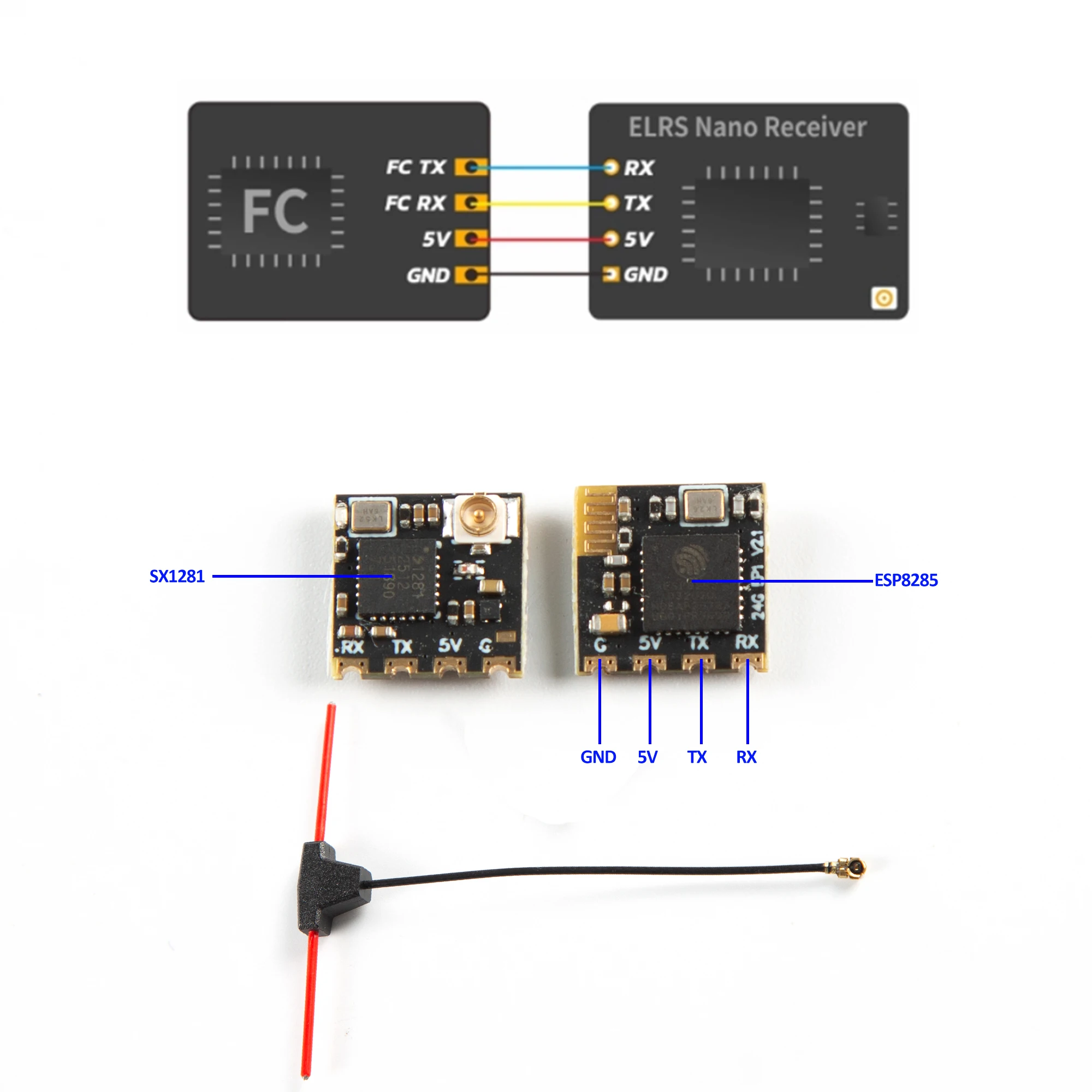 ELRS 2,4G Empfänger ExpressLRS RX Nano 2400RX EP1 ESP8285 MCU BETAFPV 2400RX für ES24TX Modul RC Flugzeug FPV
