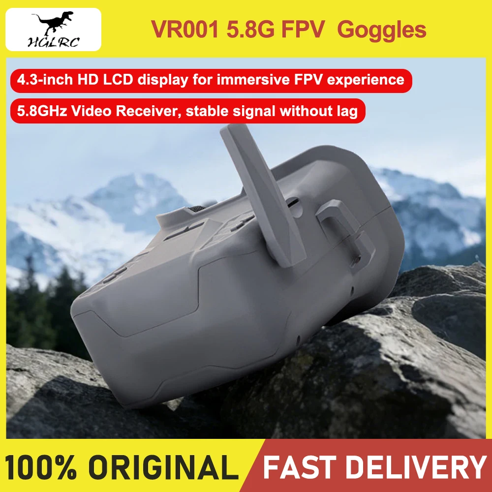 HGLRC VR001 5.8G FPV-Brille mit 4,3-Zoll-LCD, integriertem Akku und DVR-Unterstützung für RC-Renndrohnen