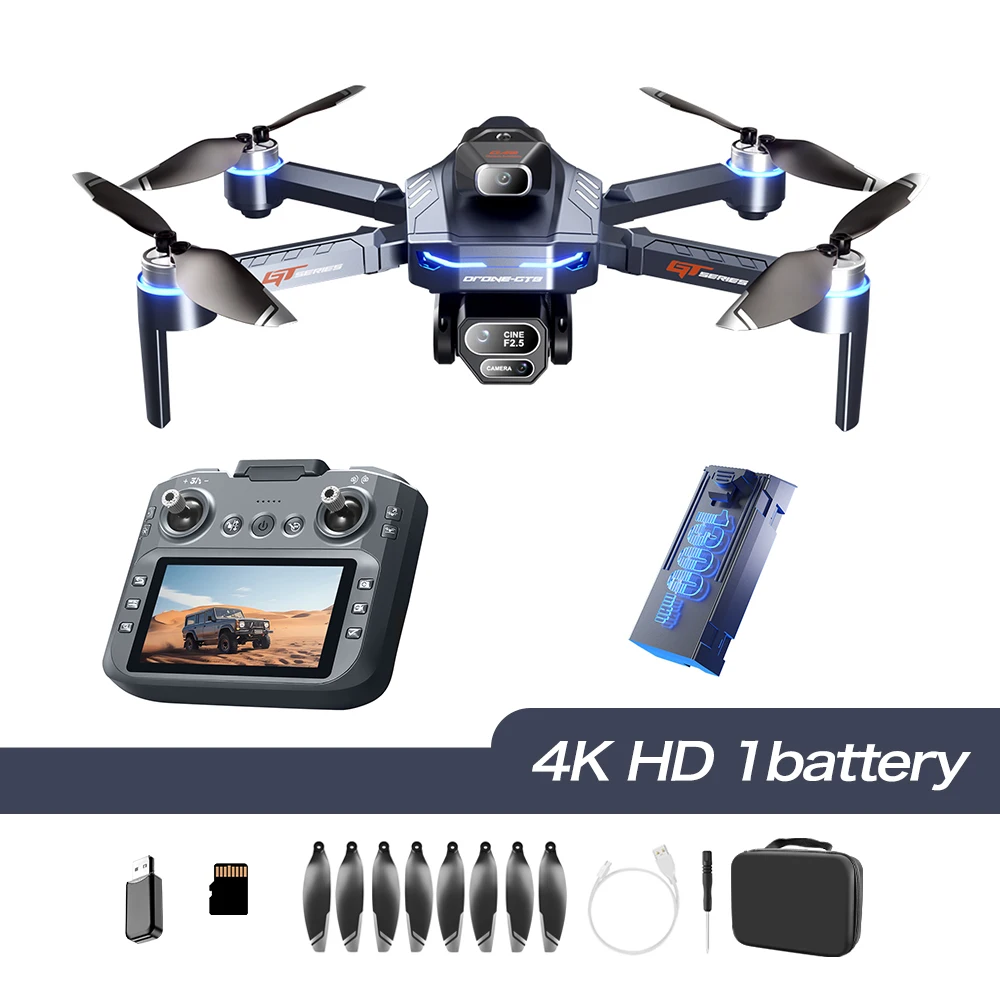 Drohne 4K HD GT8 Kamera Hindernisvermeidung Luftaufnahmen Bürstenlose Drohne mit Bildschirm Faltbare RC