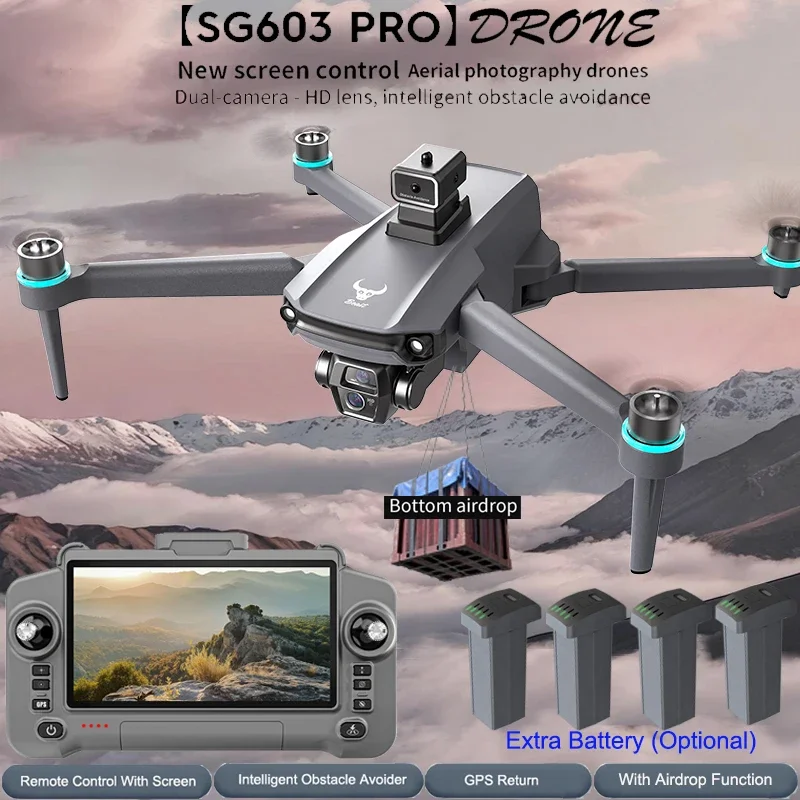 SG603 PRO Drohne mit großem Bildschirm, HD-Kamera, Fernbedienung, Hindernisvermeidung, faltbar, bürstenlos