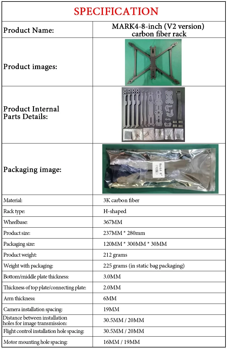 MARK V2 8/9/10 Zoll 3K Carbonfaser H-Typ FPV-Drohnen-Rahmenkit 367/387/427 mm Radstand für Freestyle FPV