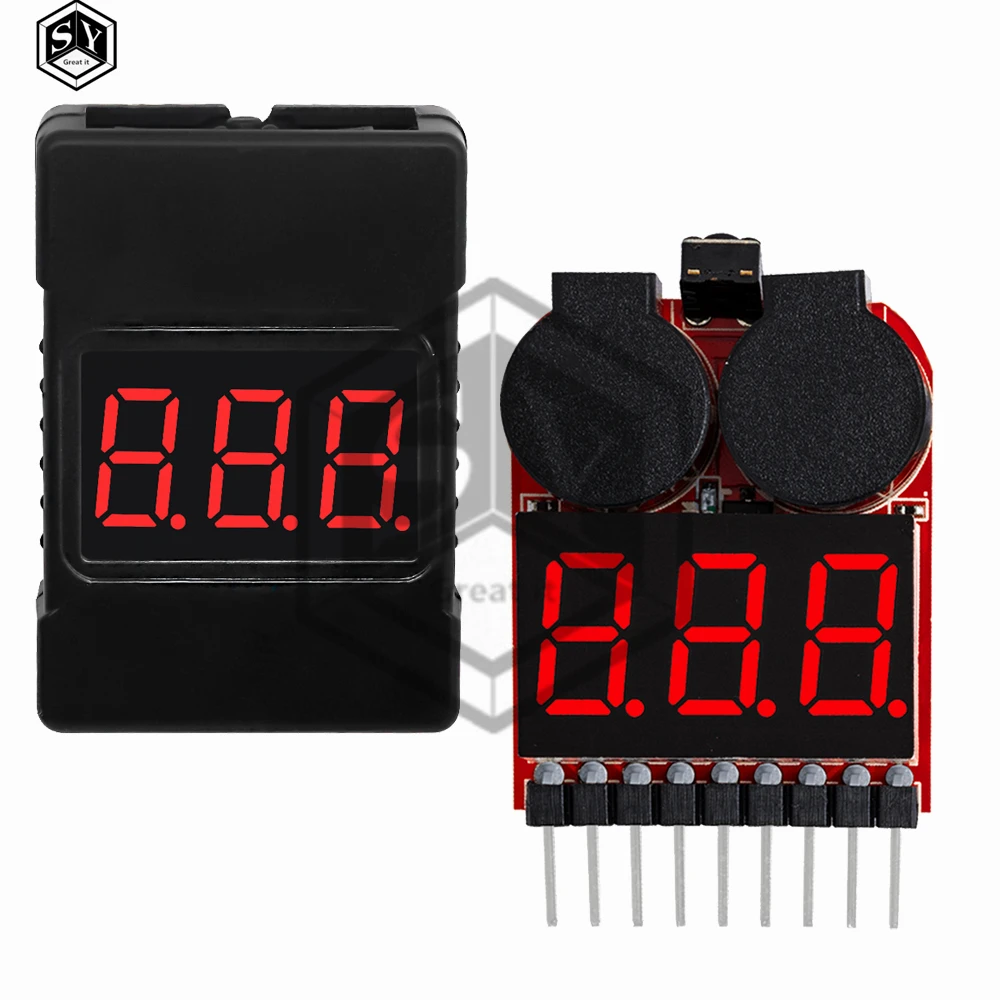 F00872 Lipo Batterie Spannungsprüfer Volt Meter Anzeige Checker Dual Lautsprecher 1S-8S Niederspannung Summer
