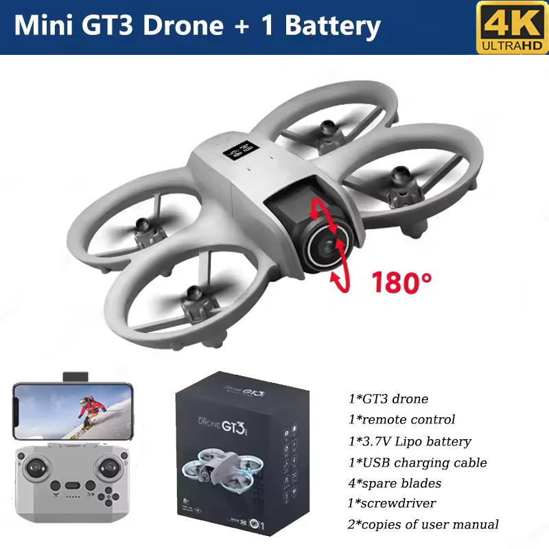 GT3 RC Mini Faltbare Drohne mit Bildschirm-Fernbedienung, 4K HD Kamera, Bürstenloser Motor, Optischer Fluss