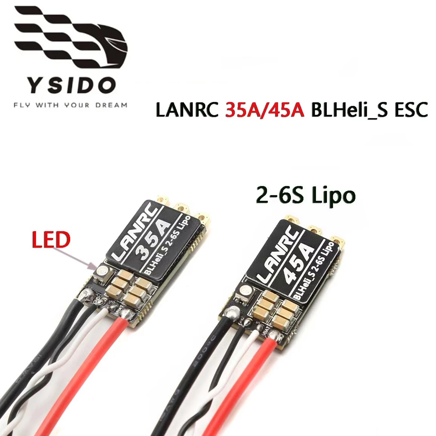 LANRC 35A/45A BLHeli_S ESC Bürstenloser elektronischer Regler 2-6S Lipo mit LED-Lichtunterstützung