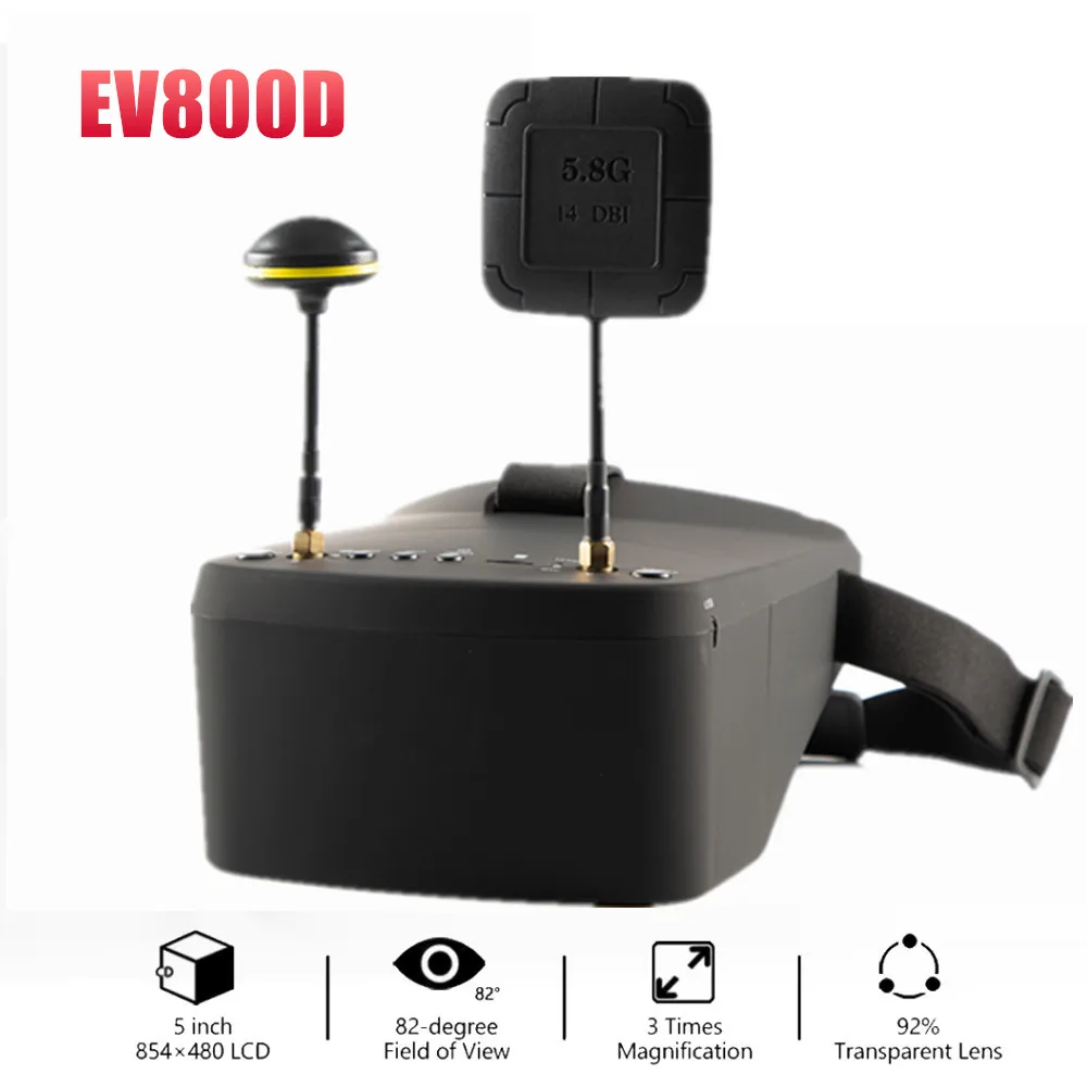 EV800D 5.8G 40CH Diversity FPV-Brille 5 Zoll 800*480 Video-Headset HD DVR für RC-Modell-Drohnen