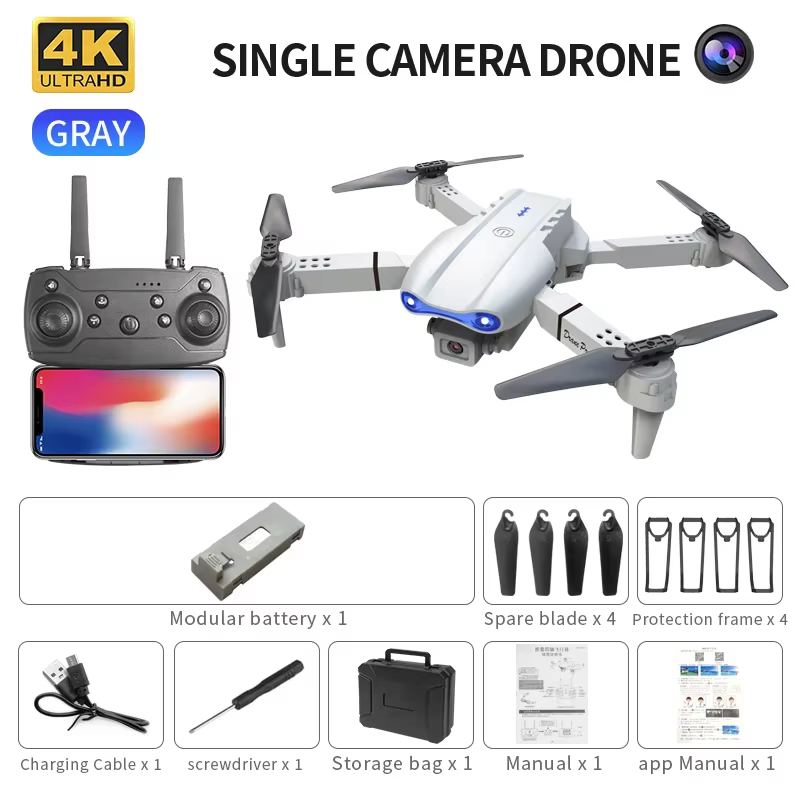 Mini faltbarer RC Quadcopter E99 K3 Pro - Dual-Kamera-Luftdrohne mit 4K HD, Haltemodus und LED-Leuchten |
