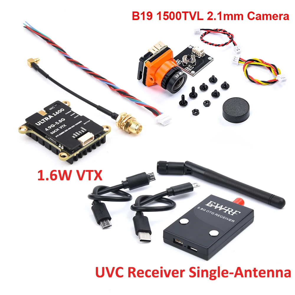 Fpv vtx 1,6 w/ts5828l 600mw sender 1200tvl b19 1500tvl mini kamera 5,8g fpv empfänger uvc video downlink otg