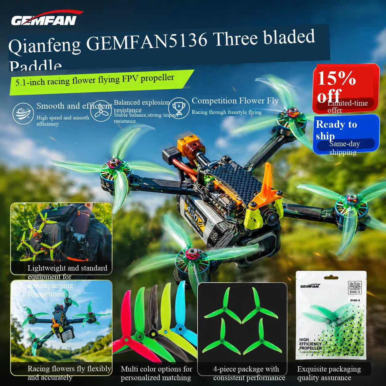 Gemfan VANOVER 5136 3-Blatt-PC-Propeller für FPV Freestyle Quadcopter – Bild 4