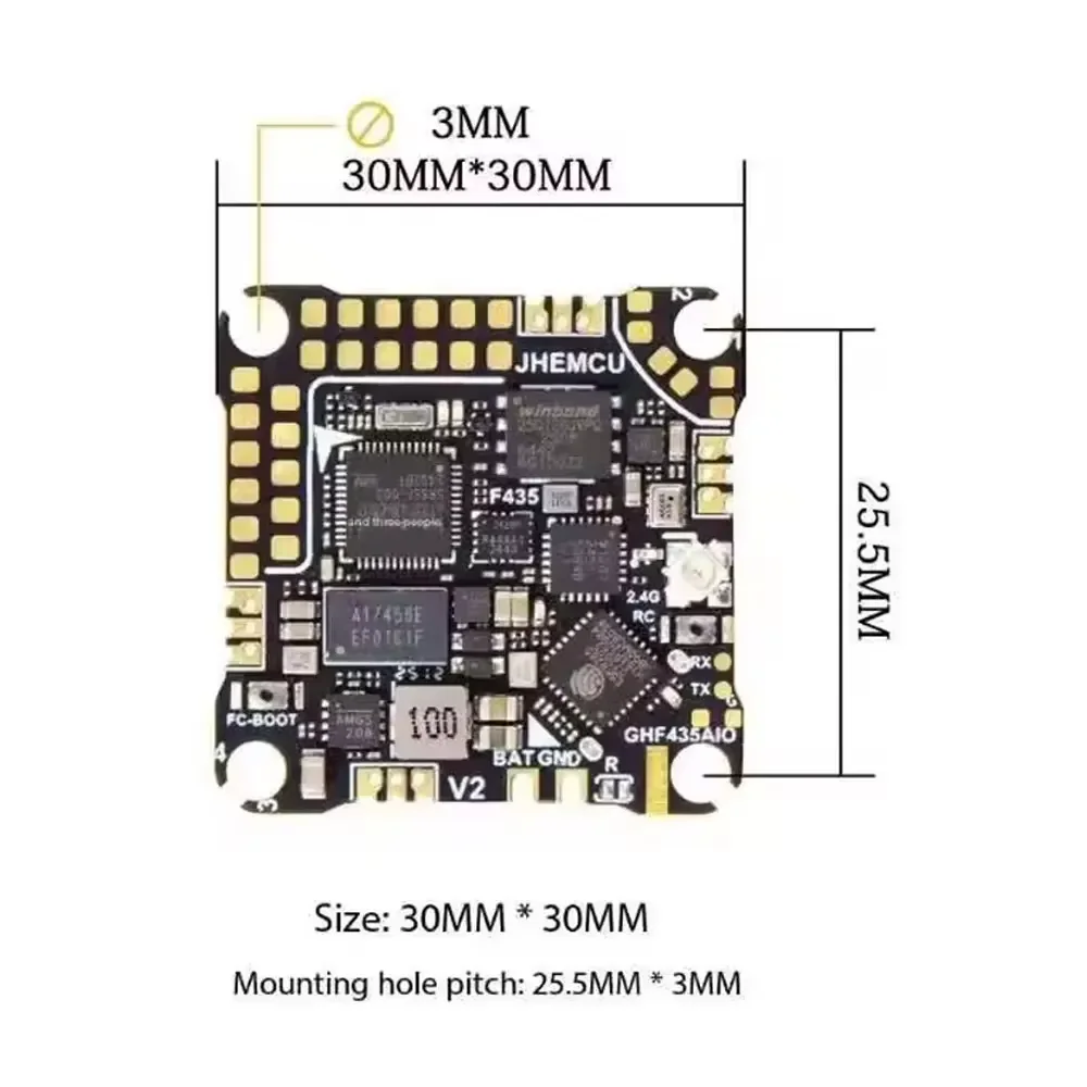 JHEMCU GHF435AIO V2 AIO Flugcontroller 20A ESC OSD Baro Blackbox ELRS – Bild 4