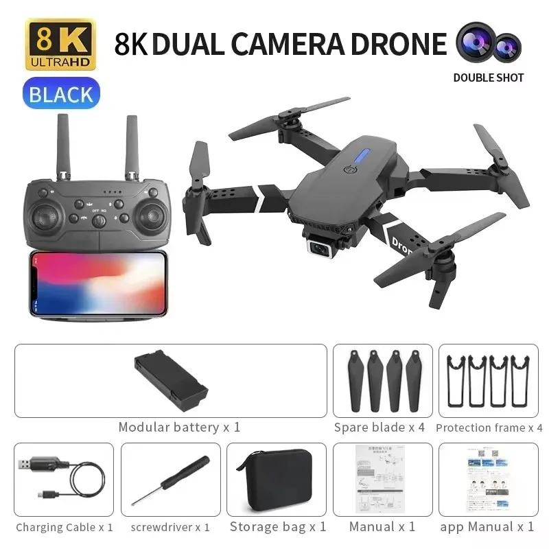 E88 Mini RC Drohne mit 8K HD Kamera, WiFi FPV, Faltbarer Quadcopter, Ideal für Kinder als Spielzeug